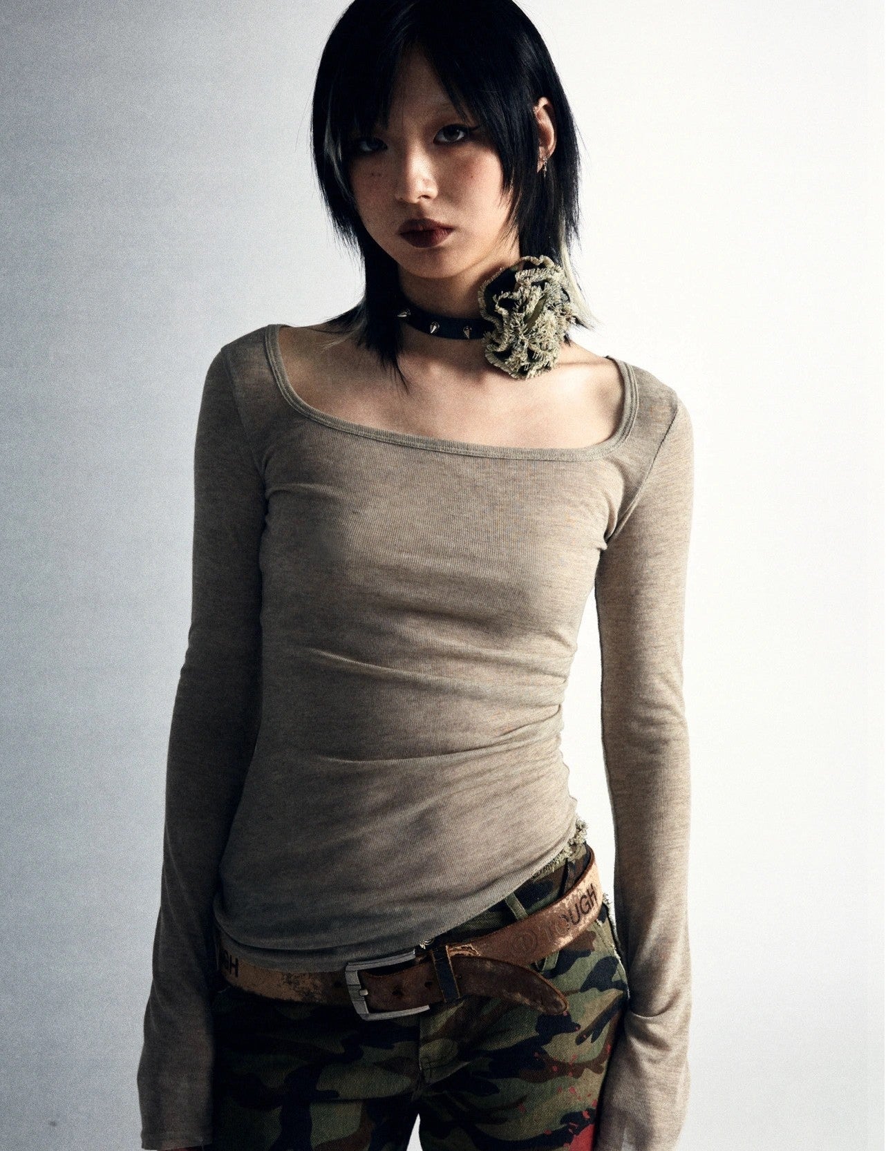 Grunge Embroidered Long Sleeve Top