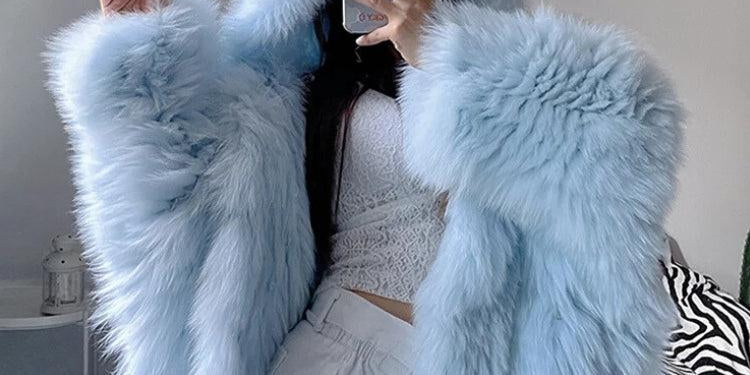 Faux Fur Hooded Jacket Light Blue