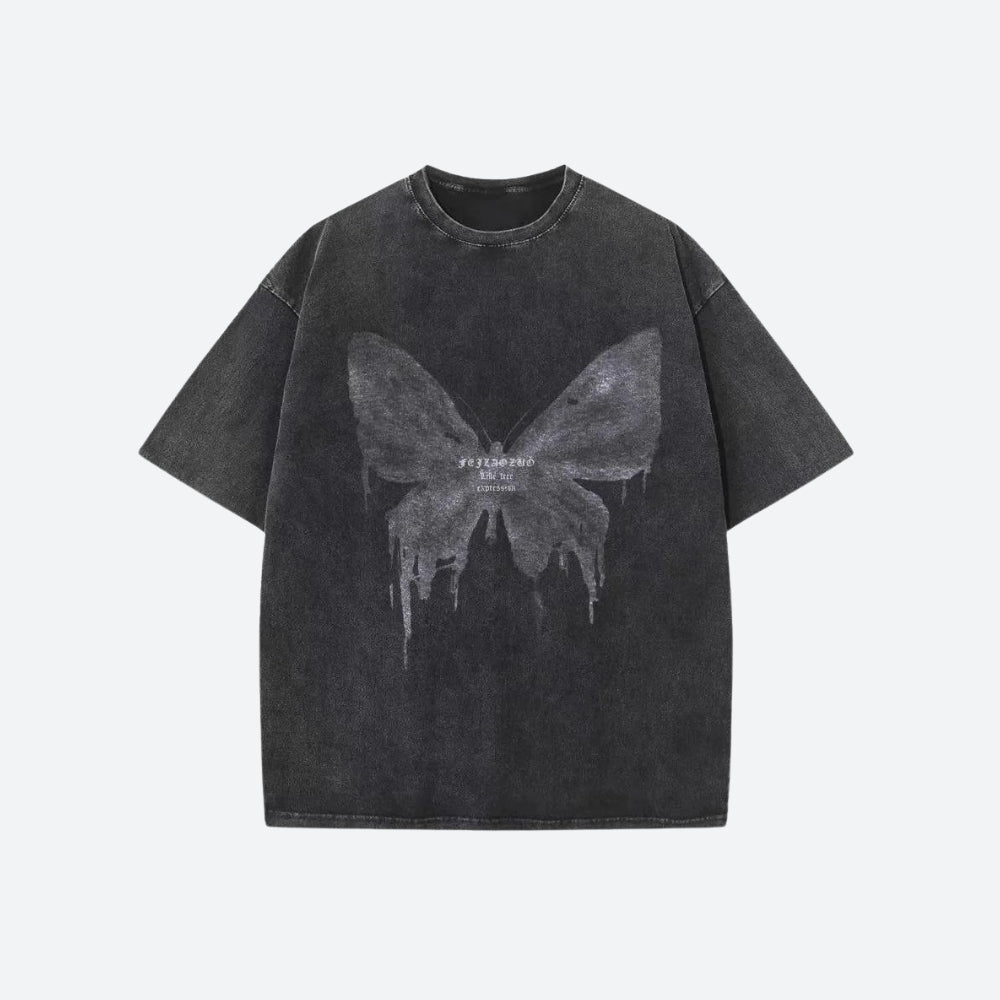 Grunge Drip Butterfly Graphic Tee Black