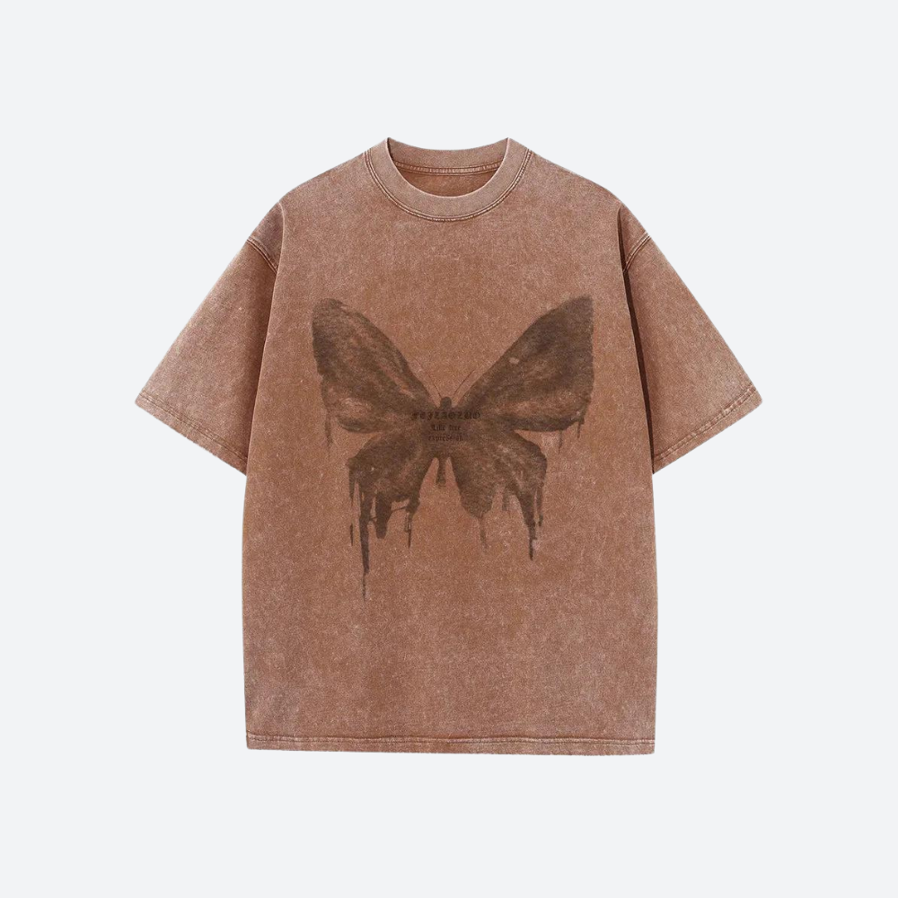 Grunge Drip Butterfly Graphic Tee Brown