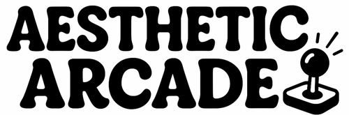Logo of Aesthetic Arcade with joystick icon on a white background