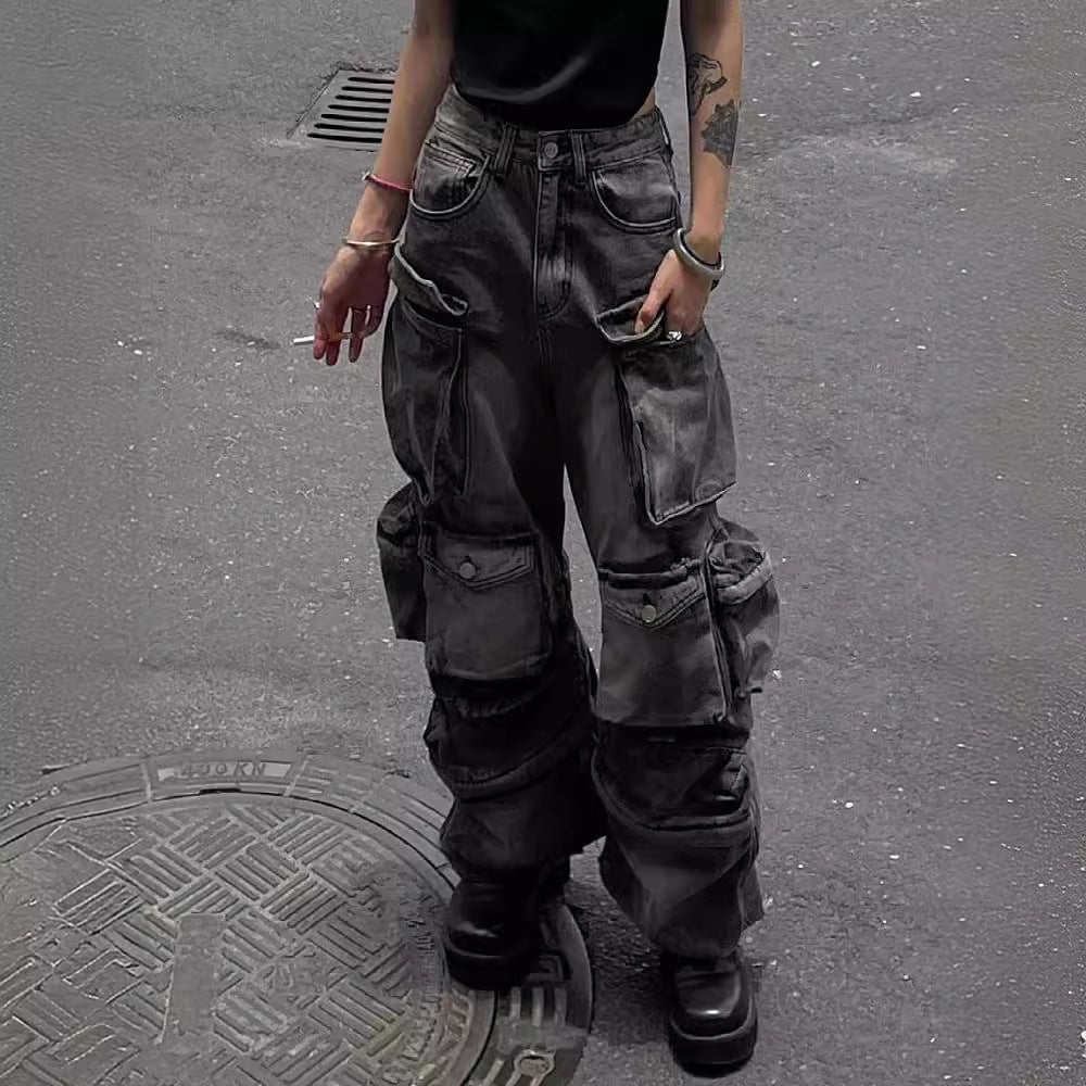 Y2K Grunge Multi-Pocket Cargo Denim Jeans